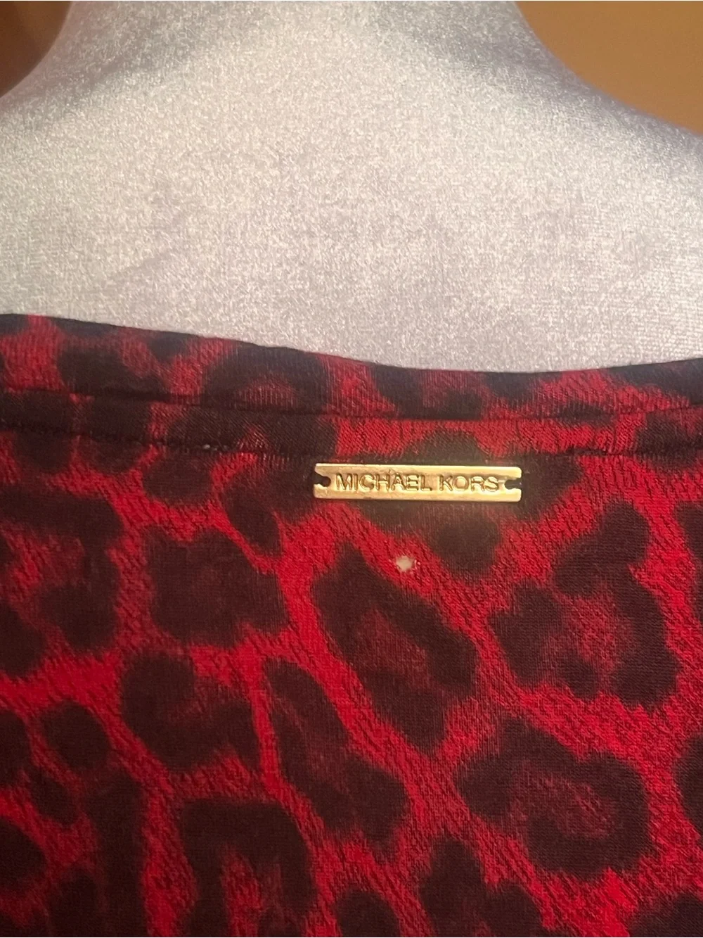 Michael Kors Red and Black Leopard Print Long Sleeve Top